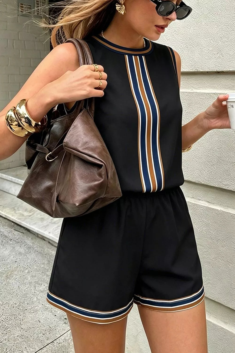 Trendsi Striped Sleeveless Top and Shorts Set -