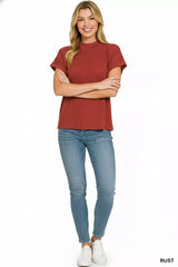 Trendsi Zenana Viscose Mock Neck Short Sleeve Boxy Sweater -