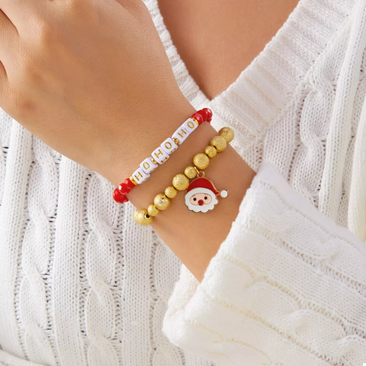 Trendsi 2 Piece Christmas Santa Beaded Bracelet -