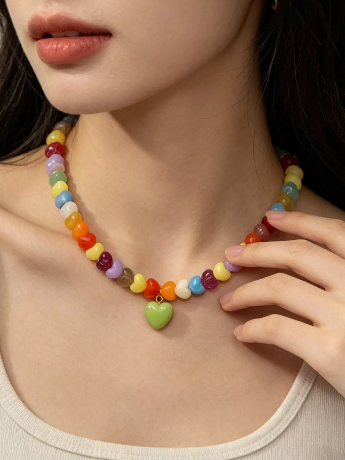 Trendsi Colorful Heart Bead Necklace -