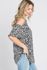 Trendsi Heimish Full Size Leopard Round Neck Cold Shoulder T-Shirt Plus Size - Shirts