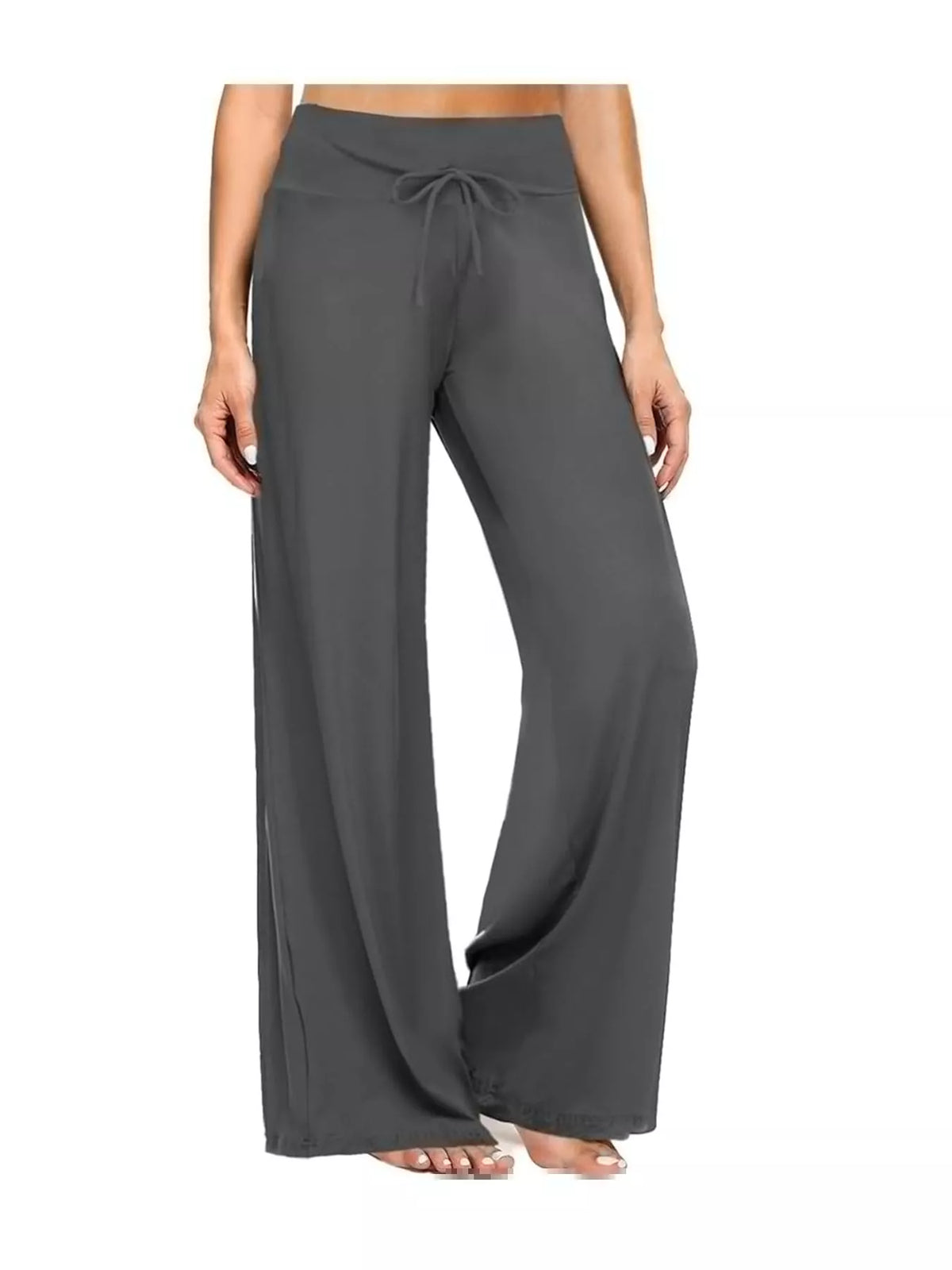 Gray drawstring wide-leg pants — front view