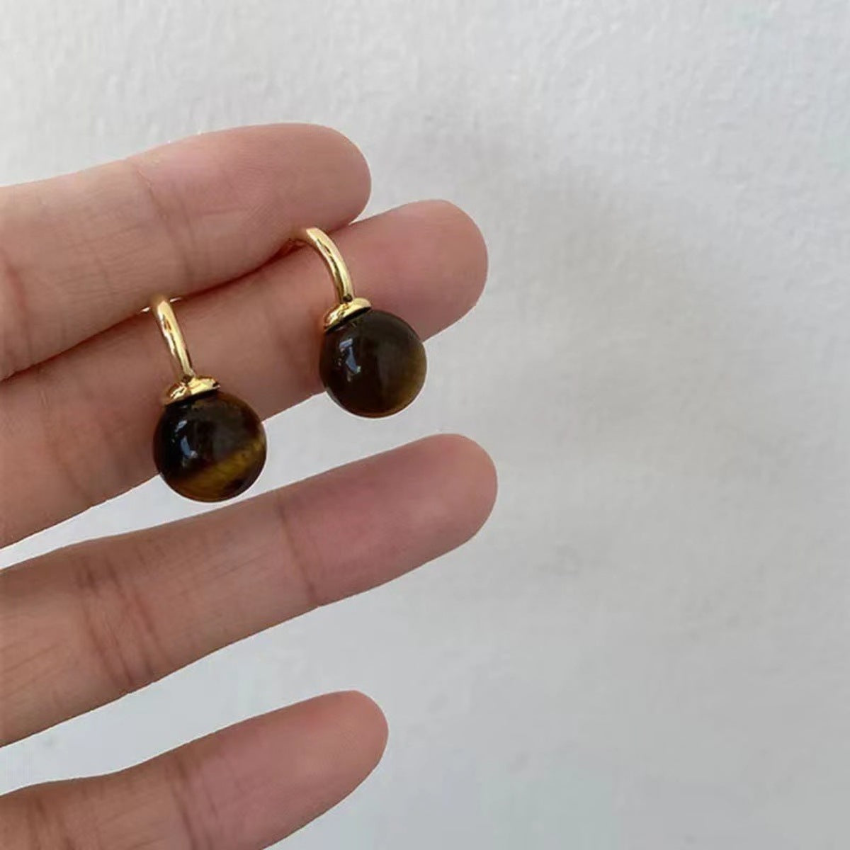 Trendsi Tiger Eye Ball Drop Earrings -