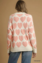 Trendsi Umgee Mix Heart Pattern Pearl Accent Sweater -