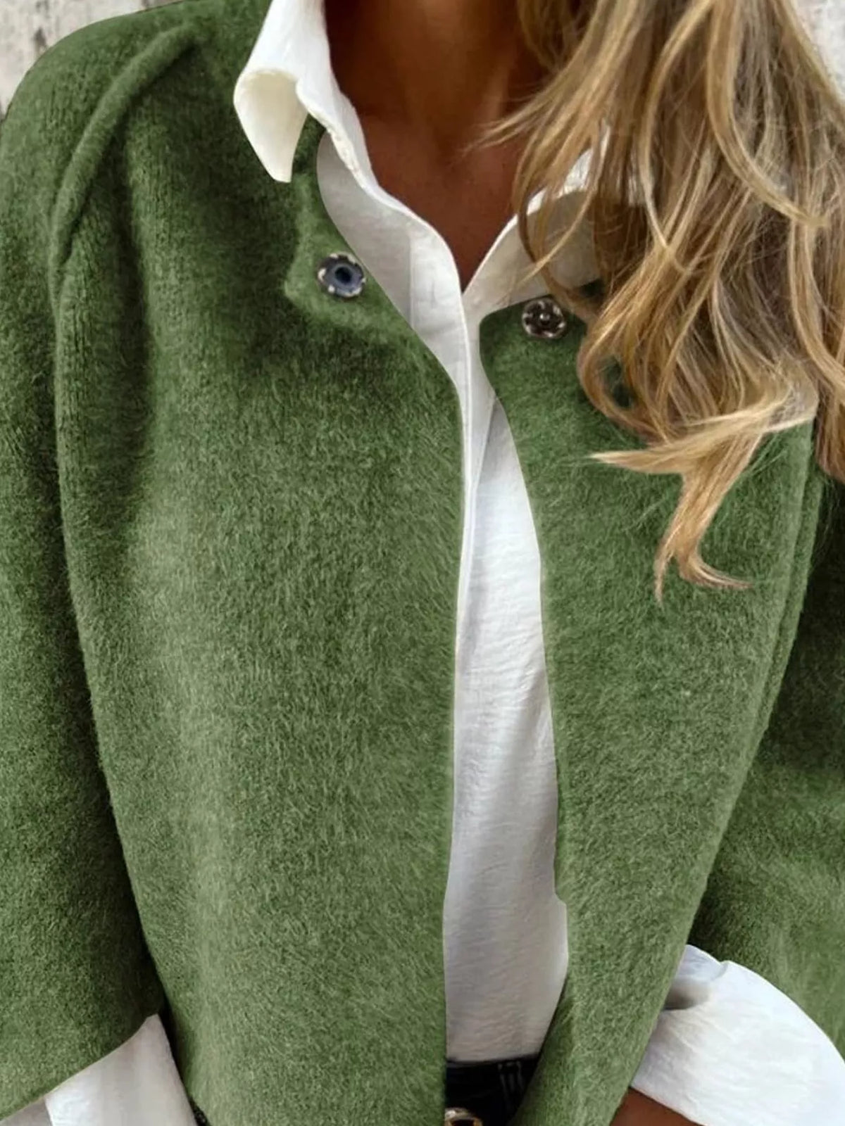 Fuzzy Texture Open-Front Cropped Jacket — construction details