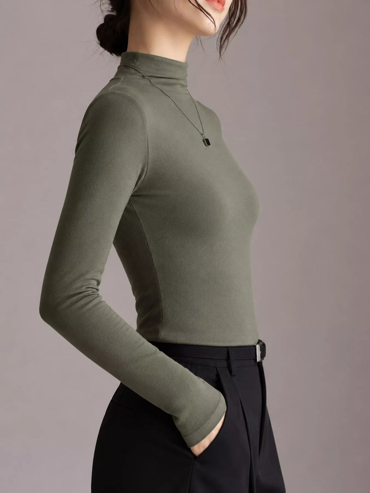 Slim-Fit Mock Neck Long Sleeve T-Shirt — side view