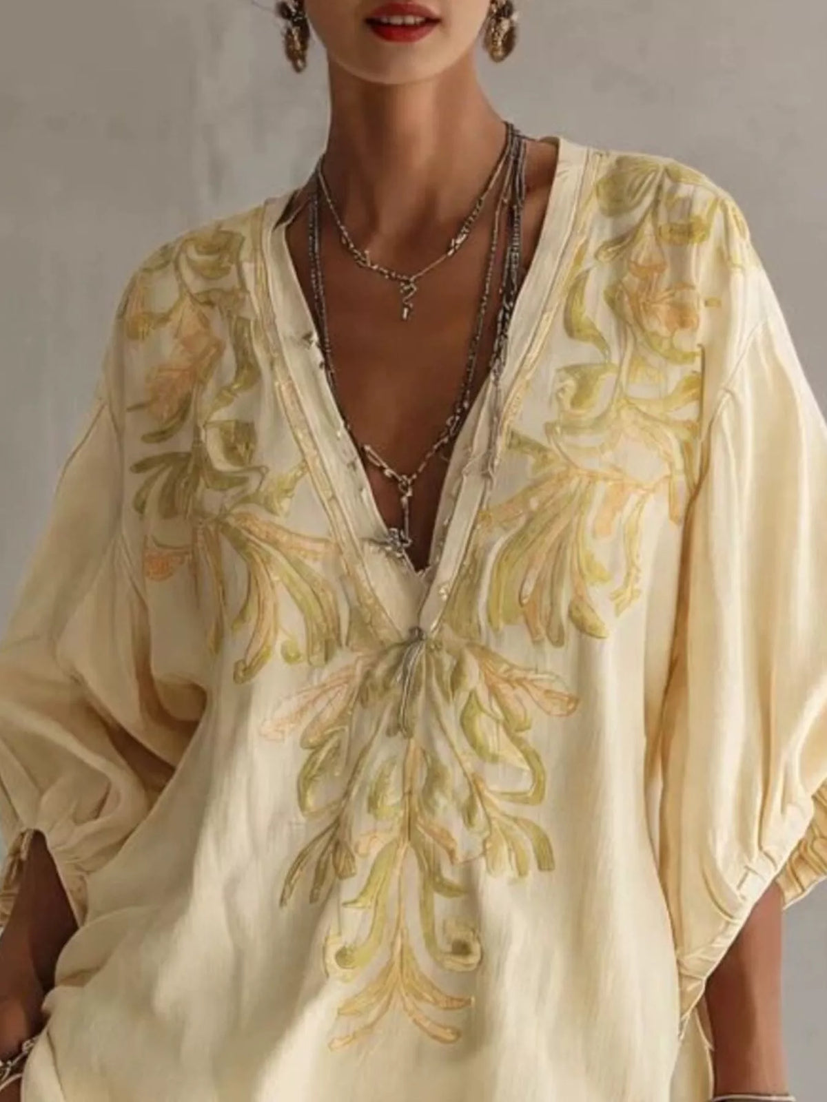 Embroidered v-neck mini dress