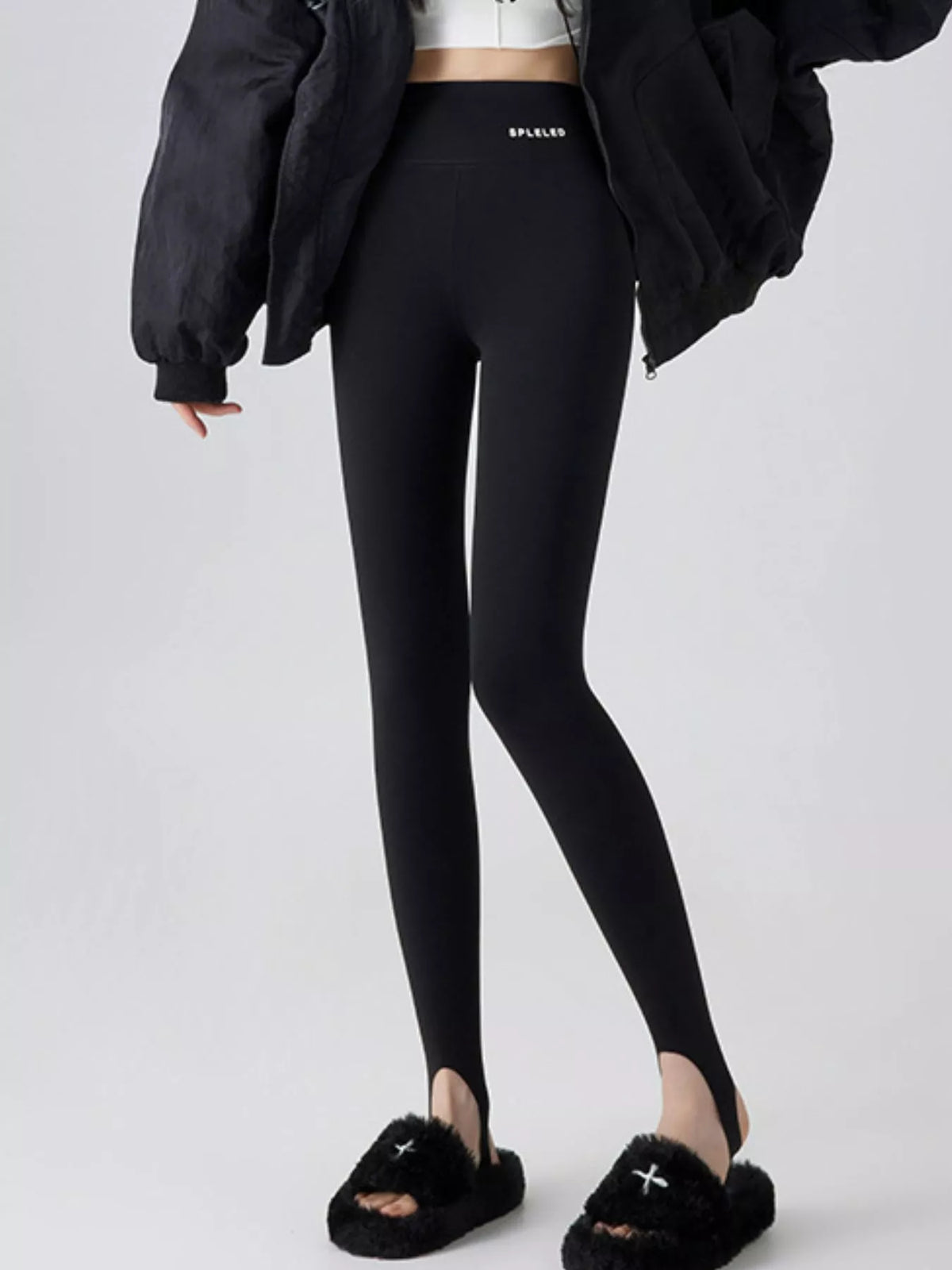 Black - Fleece-lined Stirrup high-waisted fleece-lined stirrup leggings