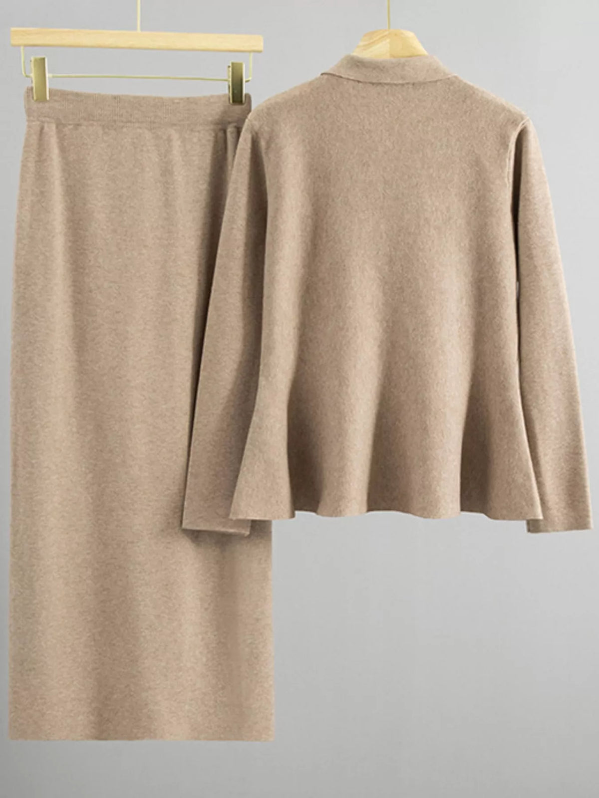 Cardigan and skirt set, back view