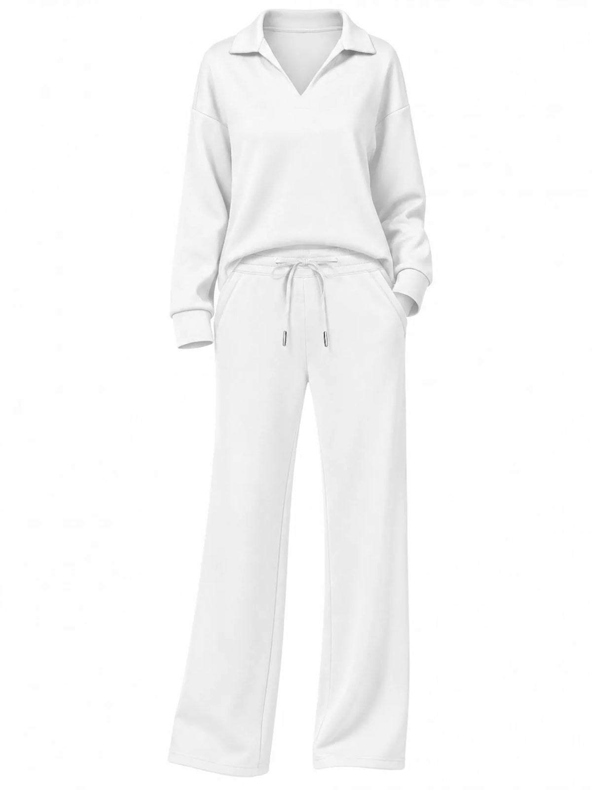 Top and drawstring pants set, white front
