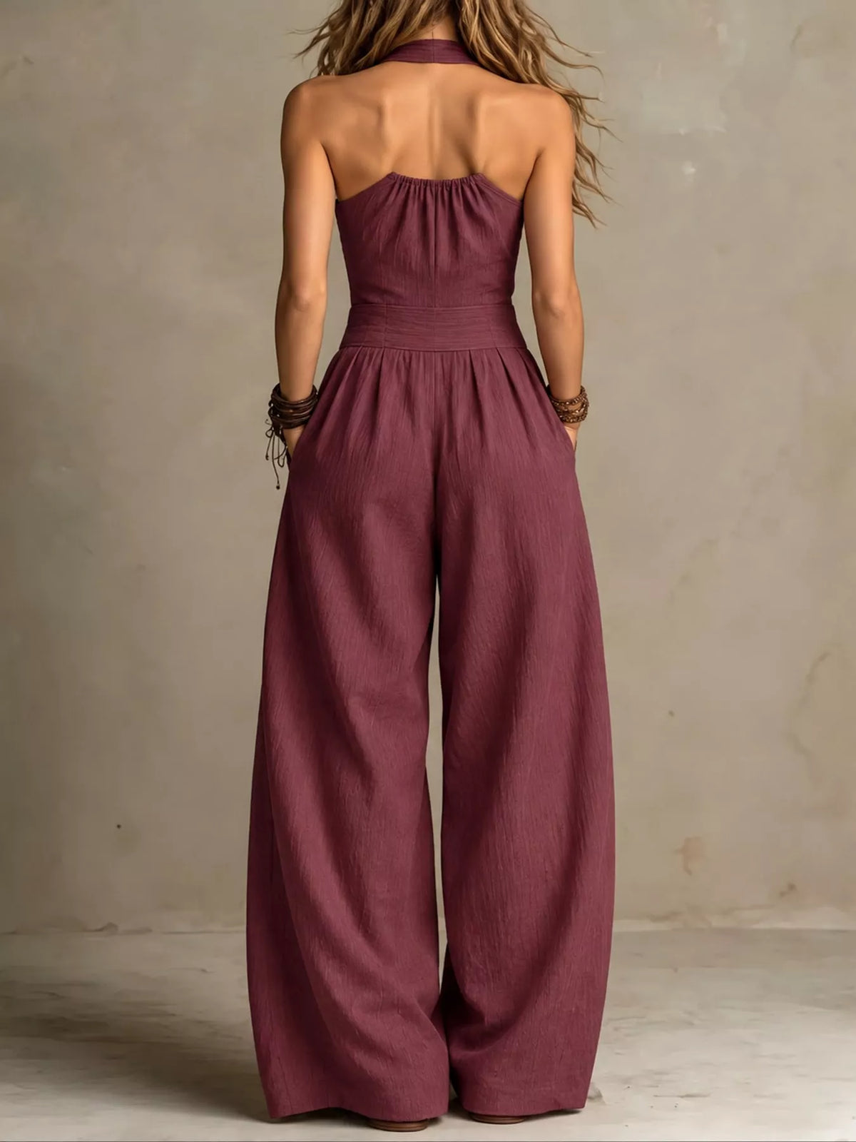 Wide-leg jumpsuit, burgundy back