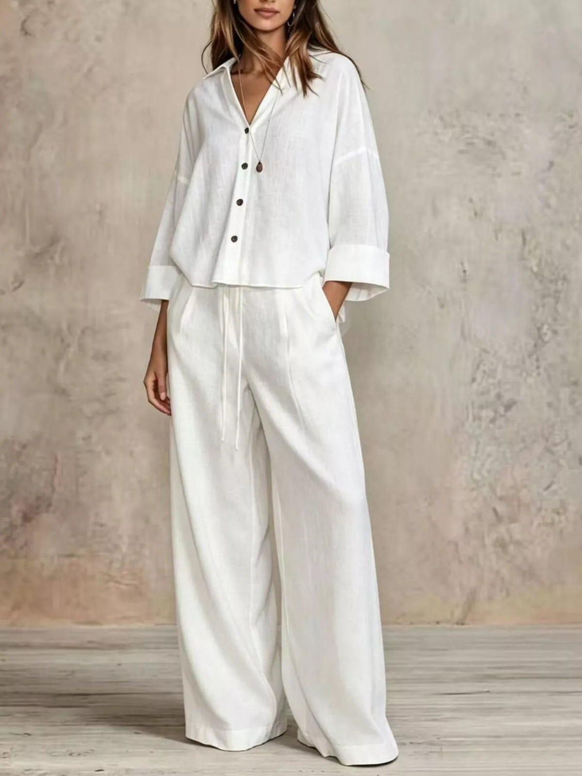 Shirt and pants set, white set front