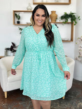 Trendsi Double Take Full Size Printed Ruched V-Neck Long Sleeve Dress -