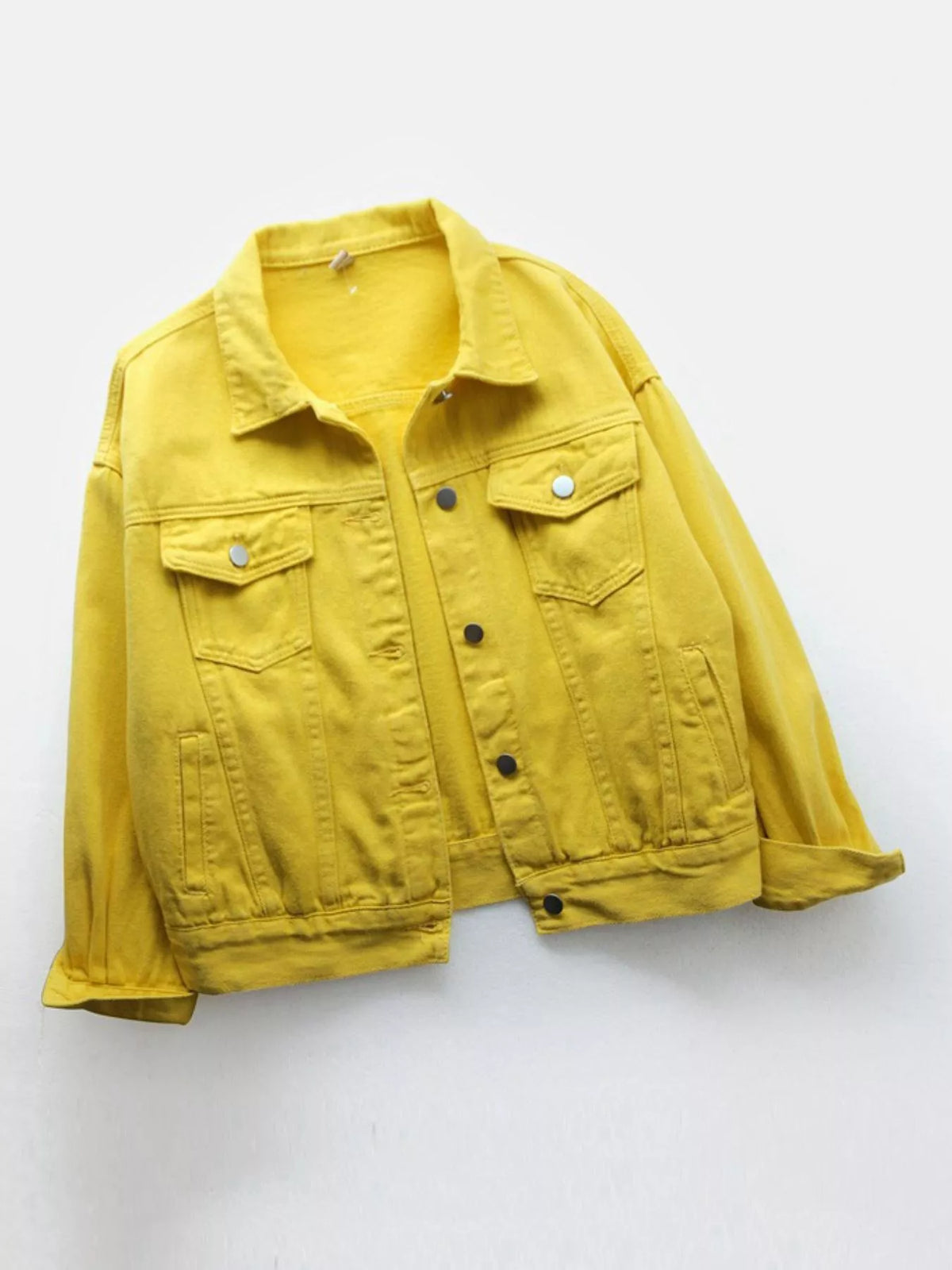 Button-Down Classic Cropped Denim Jacket — garment front
