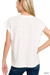 Trendsi Zenana Slub Cuffed Sleeve Tee -