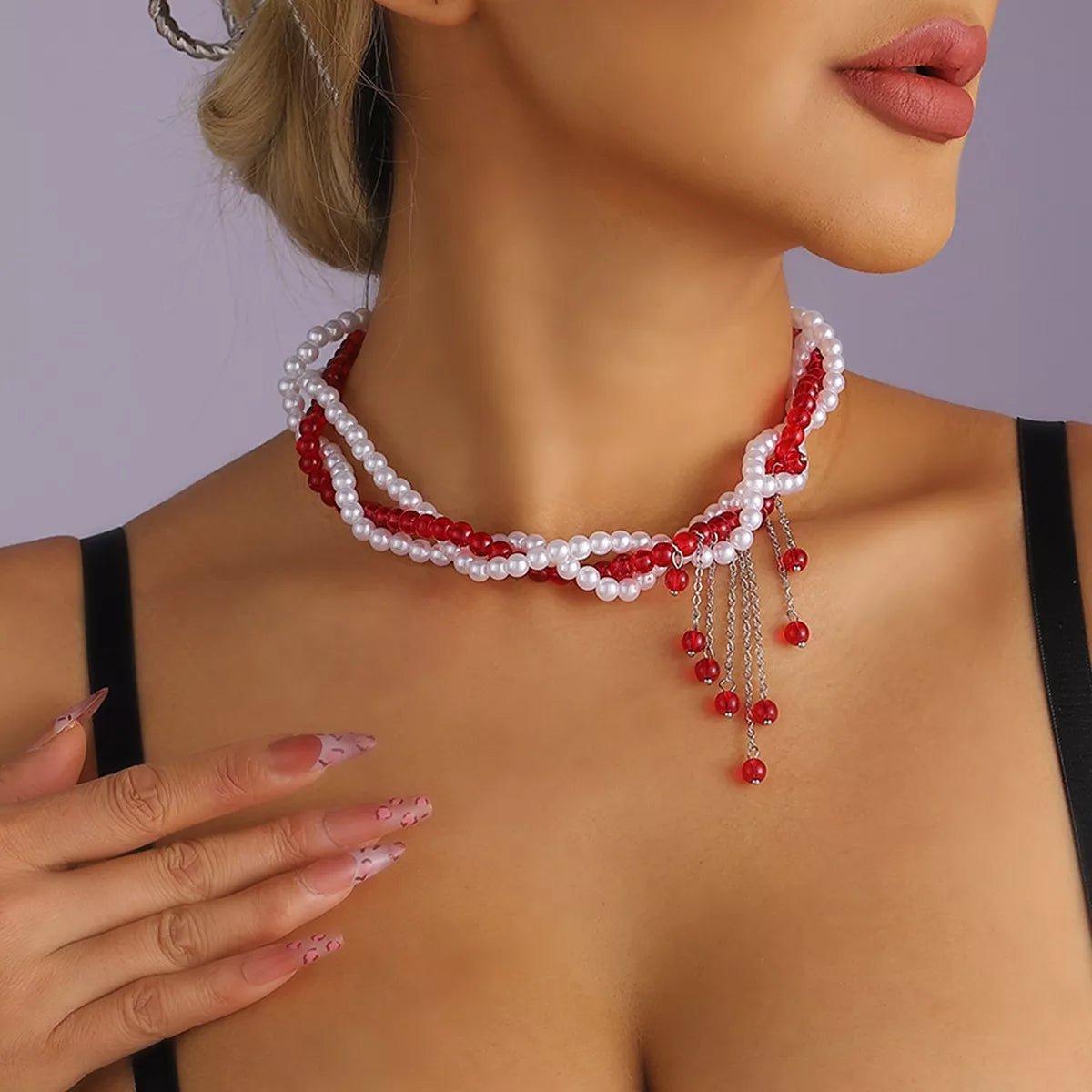 Trendsi Twisted Bead Tassel Necklace -