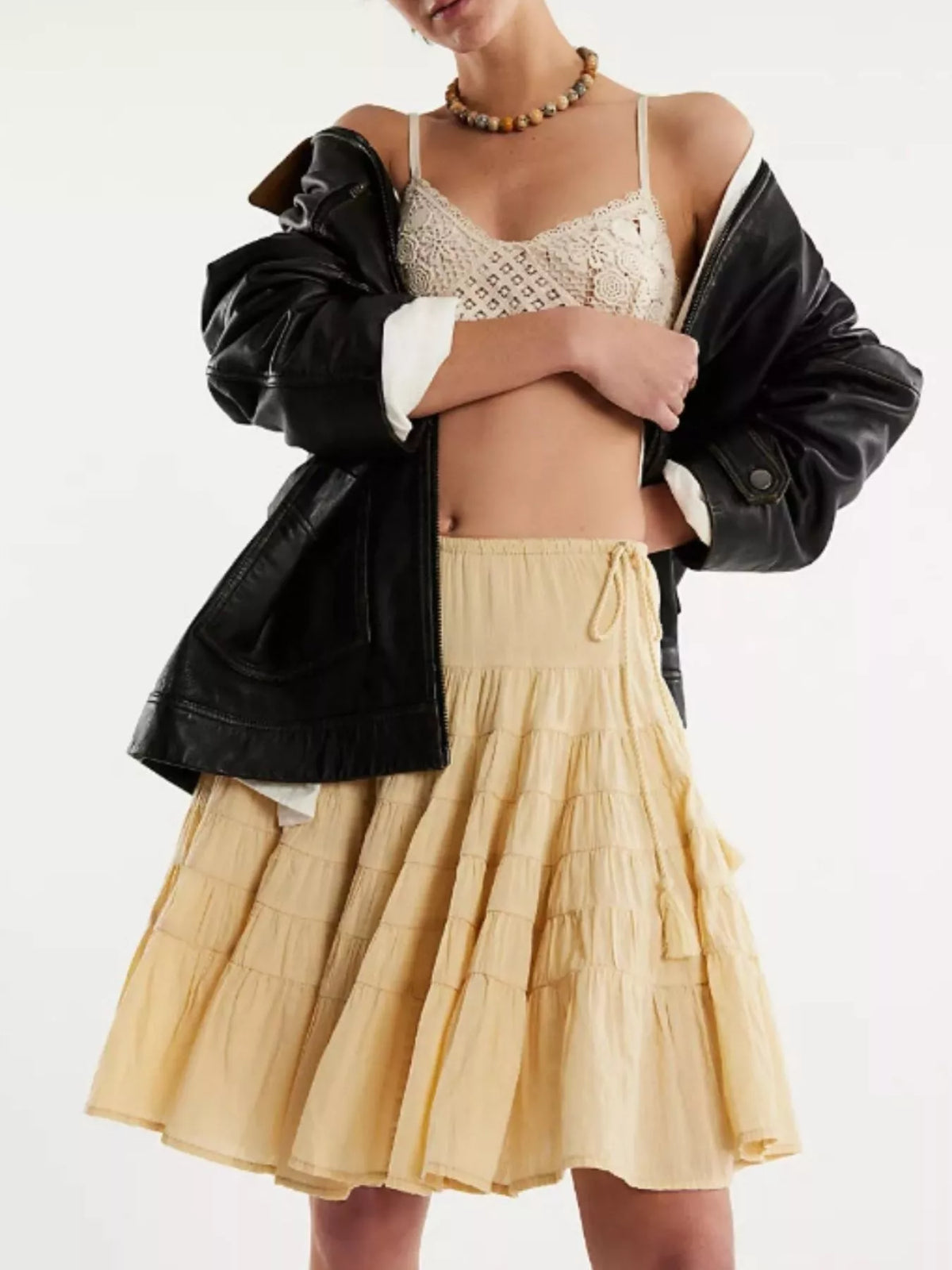Trendsi Tiered Drawstring Mini Skirt -