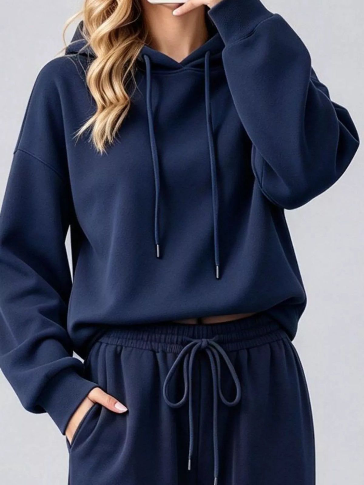 Navy dropped shoulder hoodie and wide-leg pants set