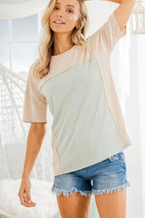 Trendsi Heimish Full Size Contrast Round Neck Short Sleeve T-Shirt Plus Size -