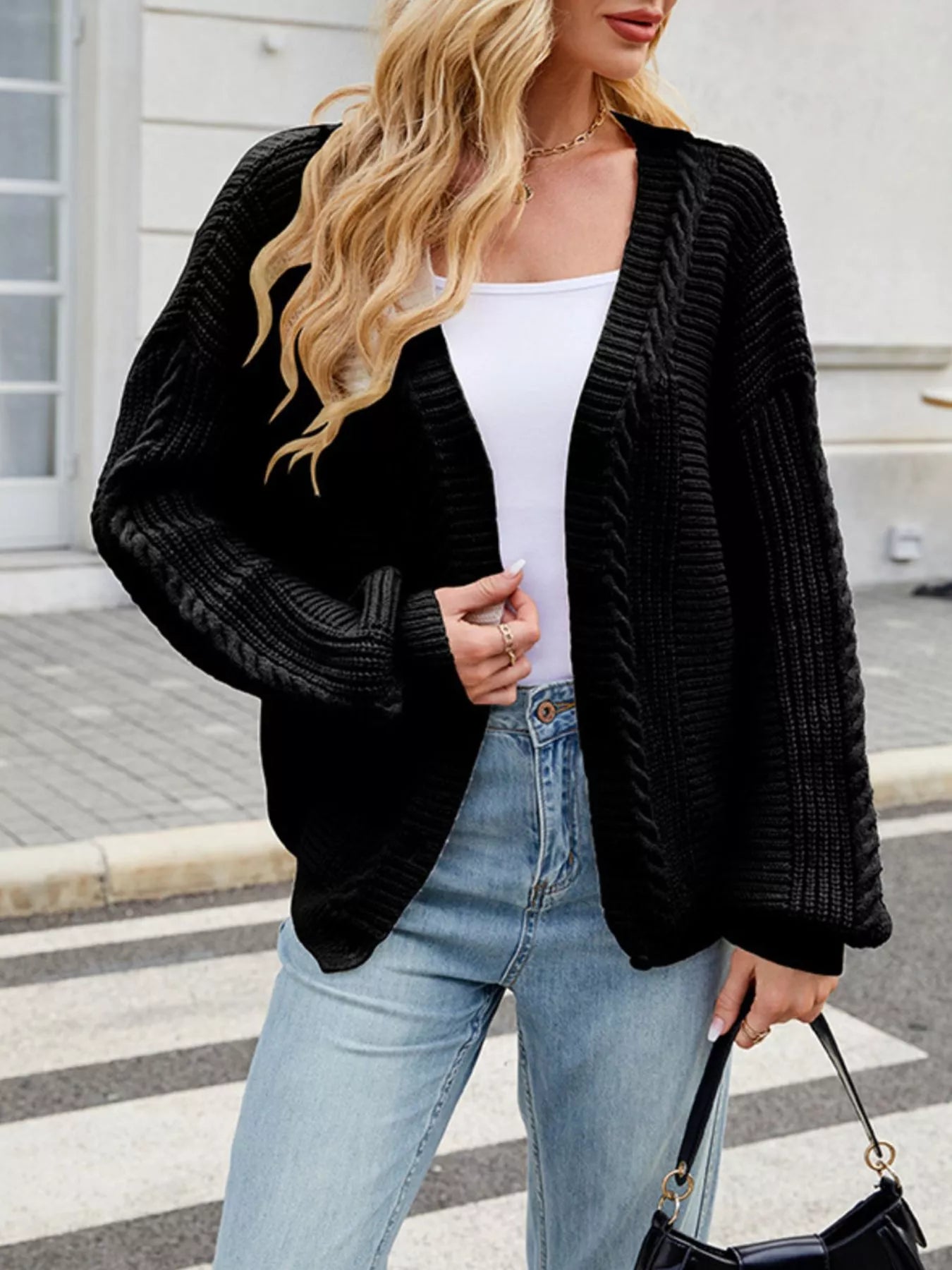 Trendsi Cable Knit Button-Up Cardigan -