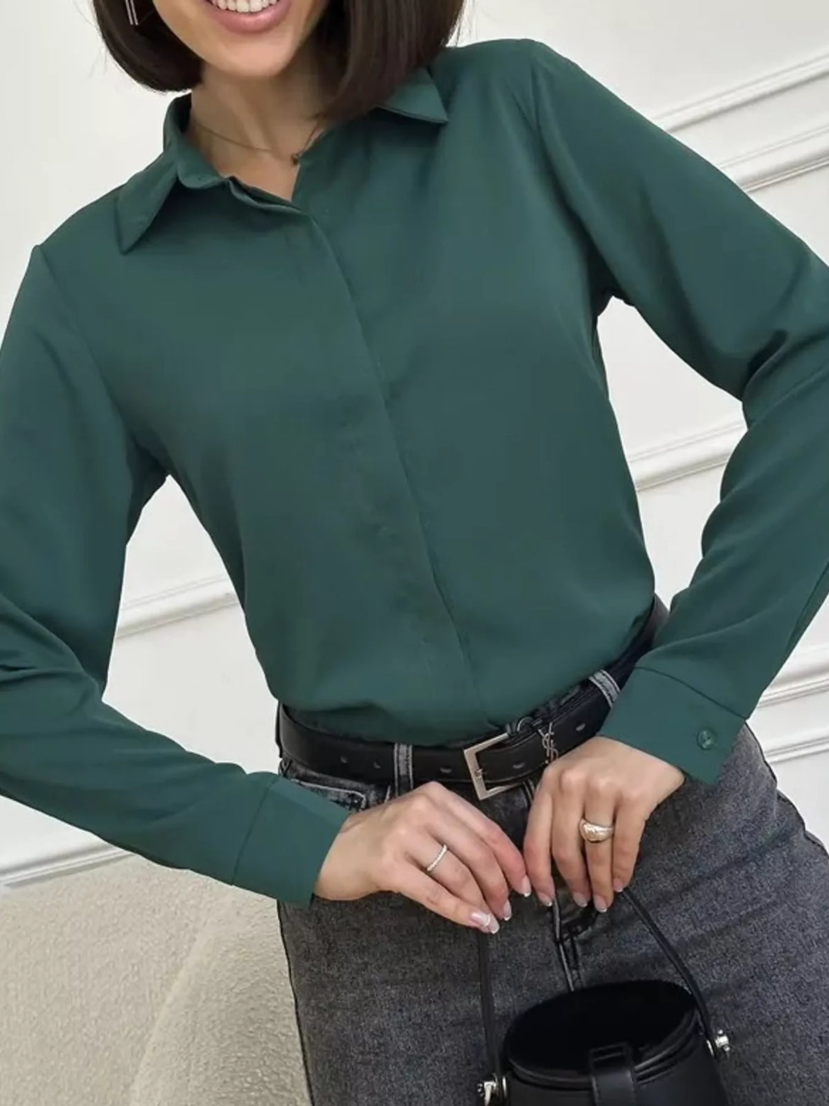Button-up shirt, dark green front