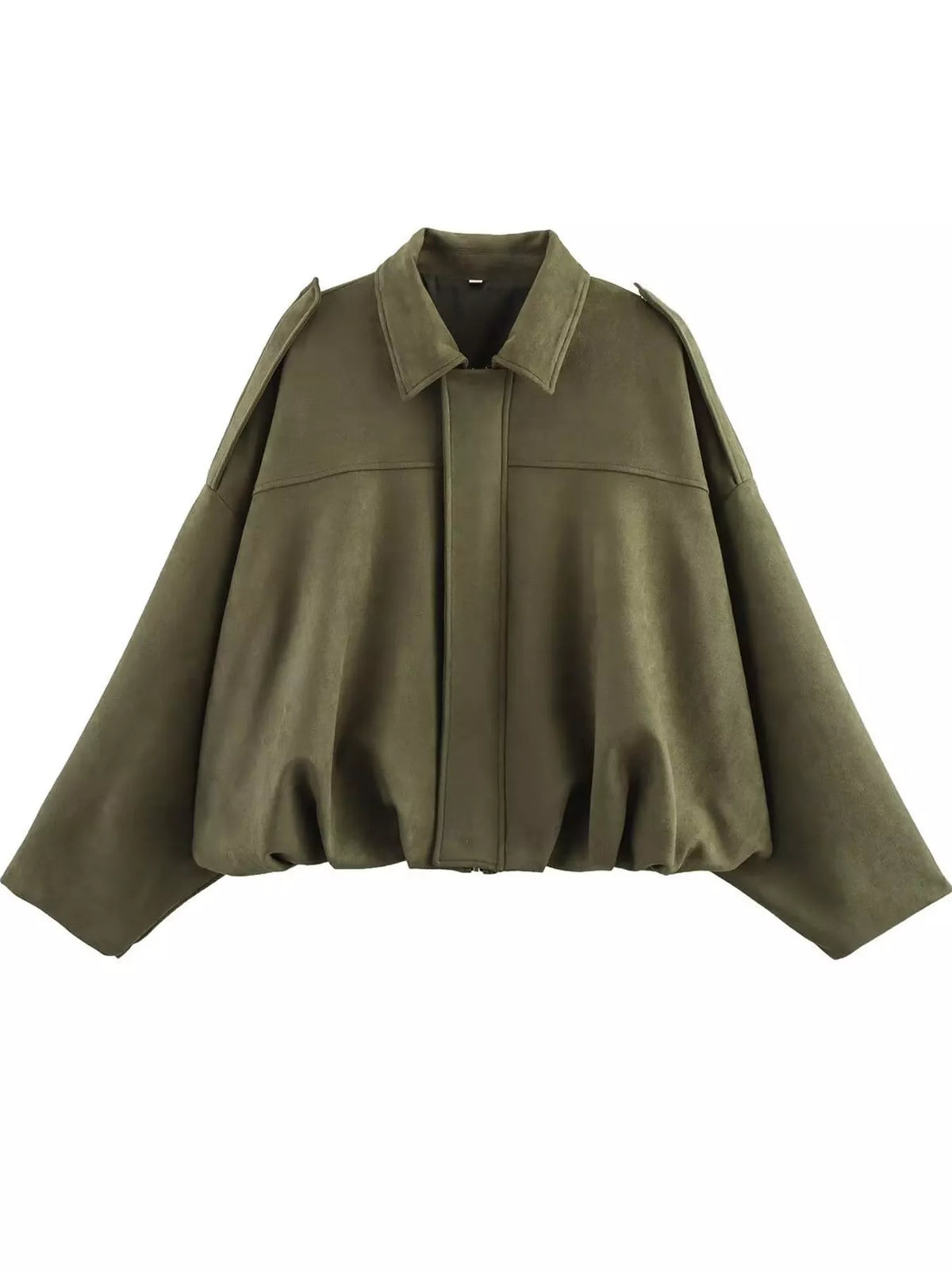 Oversized zip jacket, olive flat front