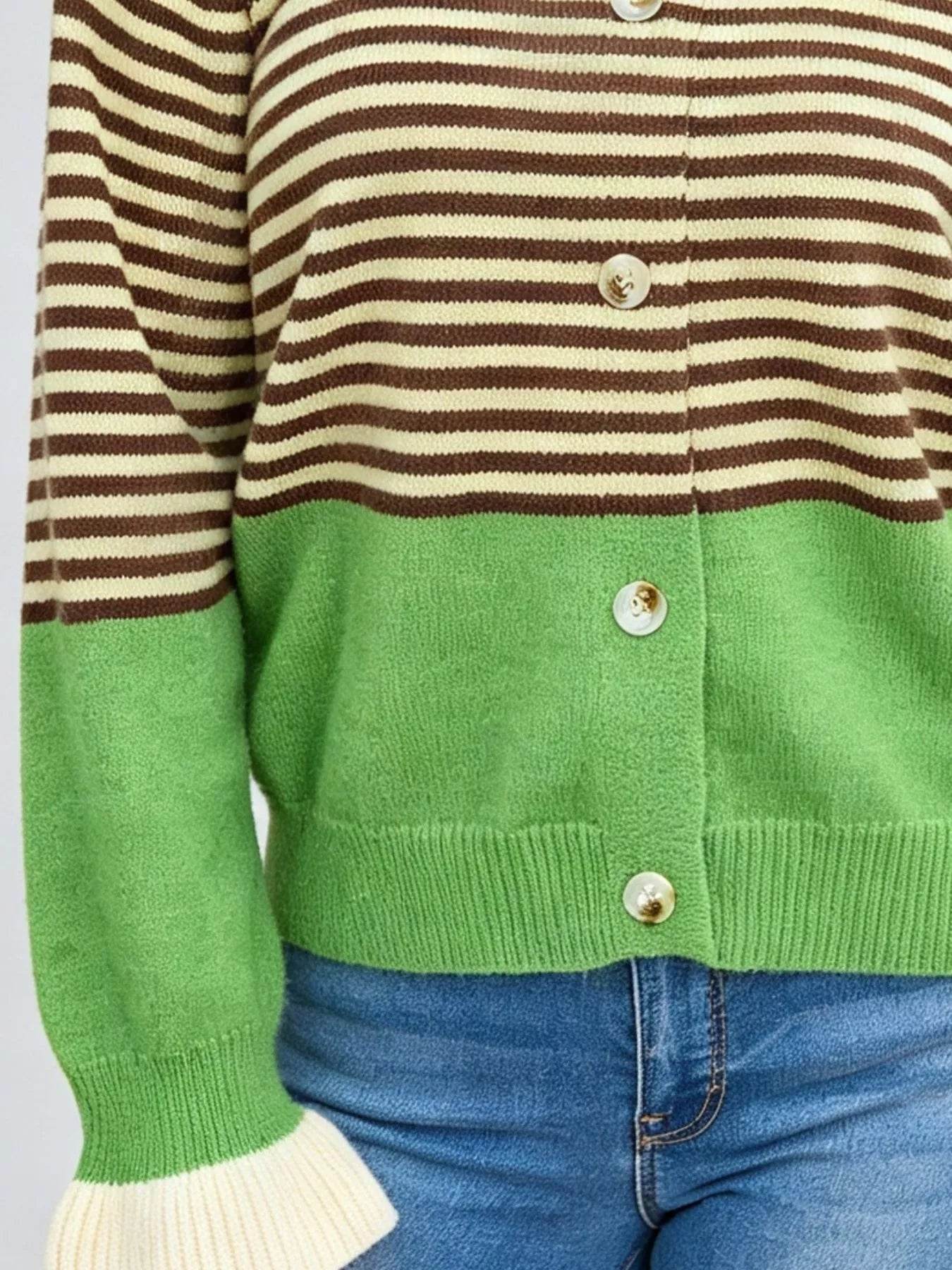 Trendsi Color Block Striped Button Up Cardigan -