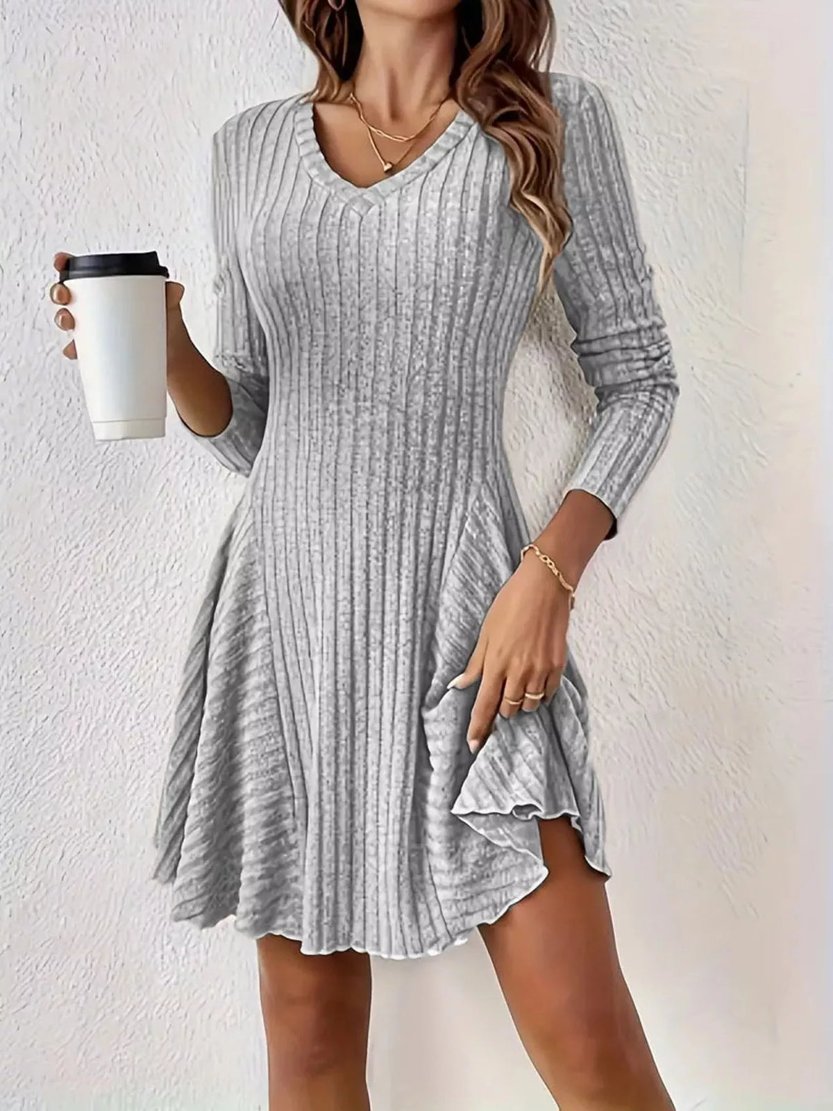 Ribbed mini dress, gray front
