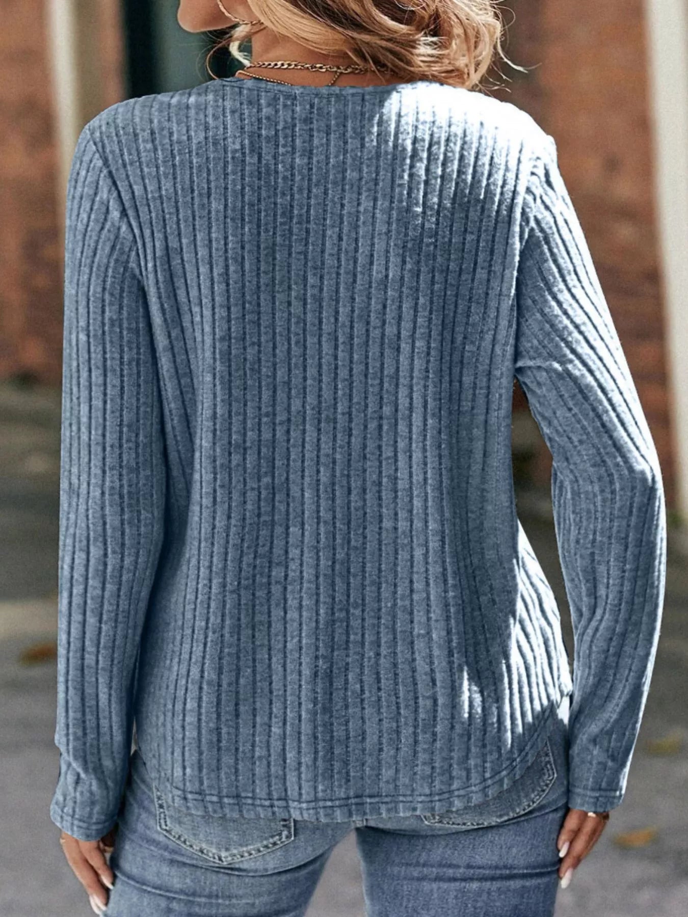 Trendsi Ribbed Long Sleeve Knit Top -