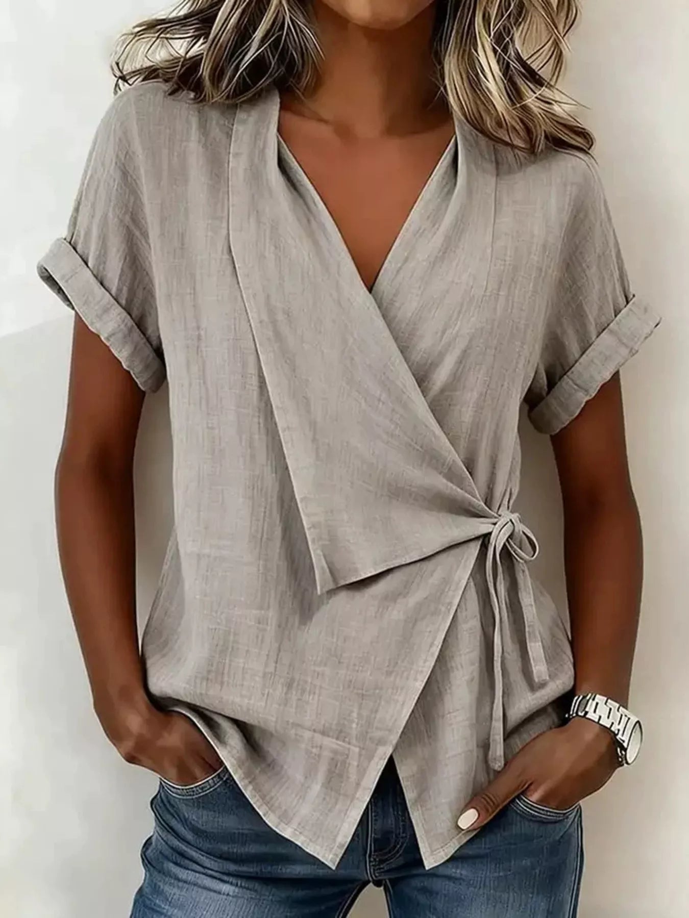 Trendsi Tie-Side Detail Wrap Top -