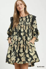Trendsi Umgee Mix Floral Print Smocked Ruffle Detail Flowy Dress -