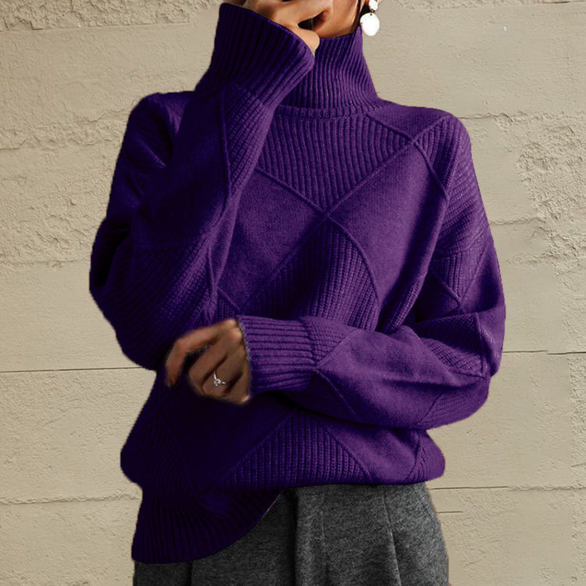 Trendsi Geometric Turtleneck Long Sleeve Sweater -