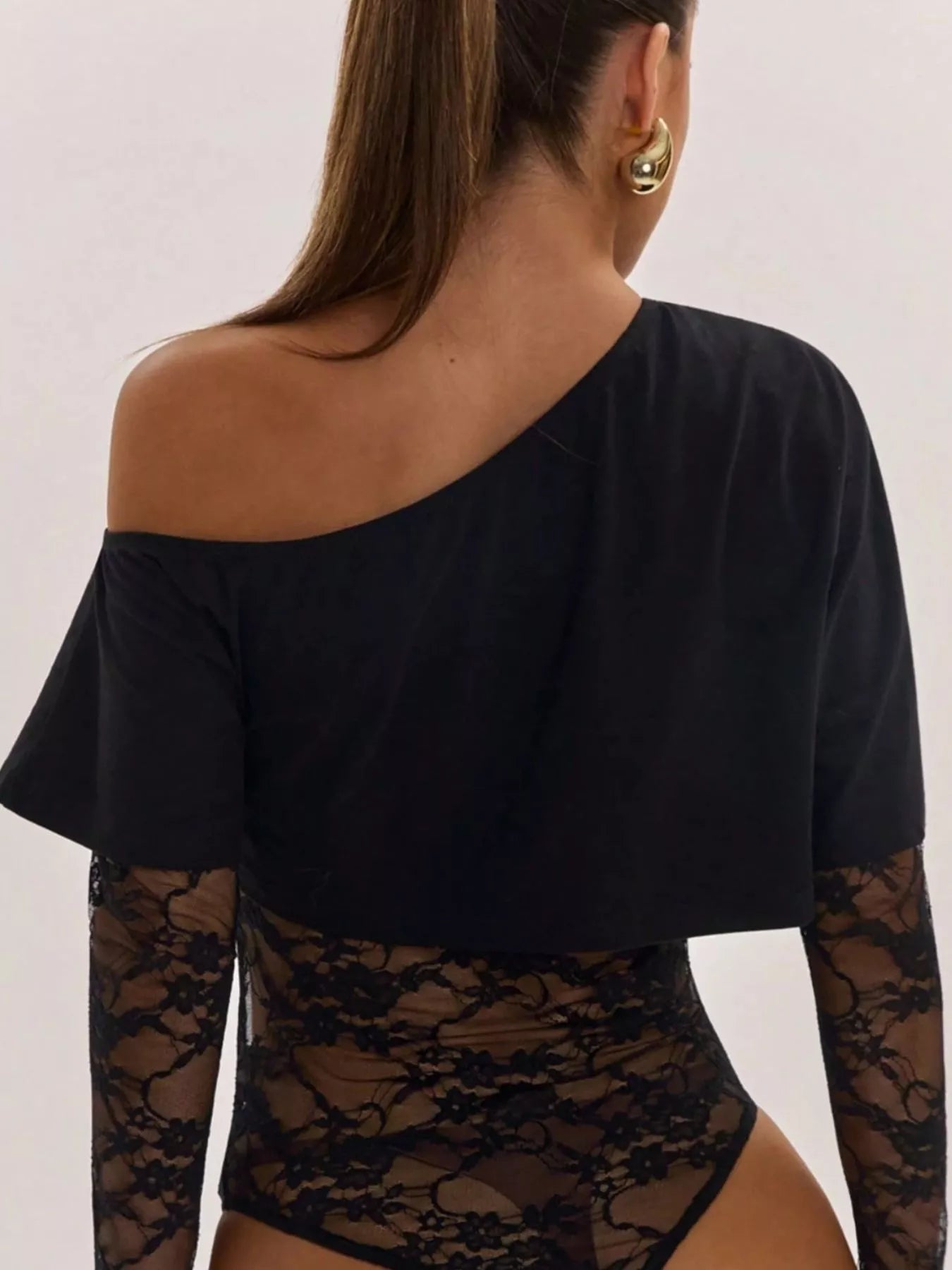 Trendsi One-Shoulder Lace Bodysuit -