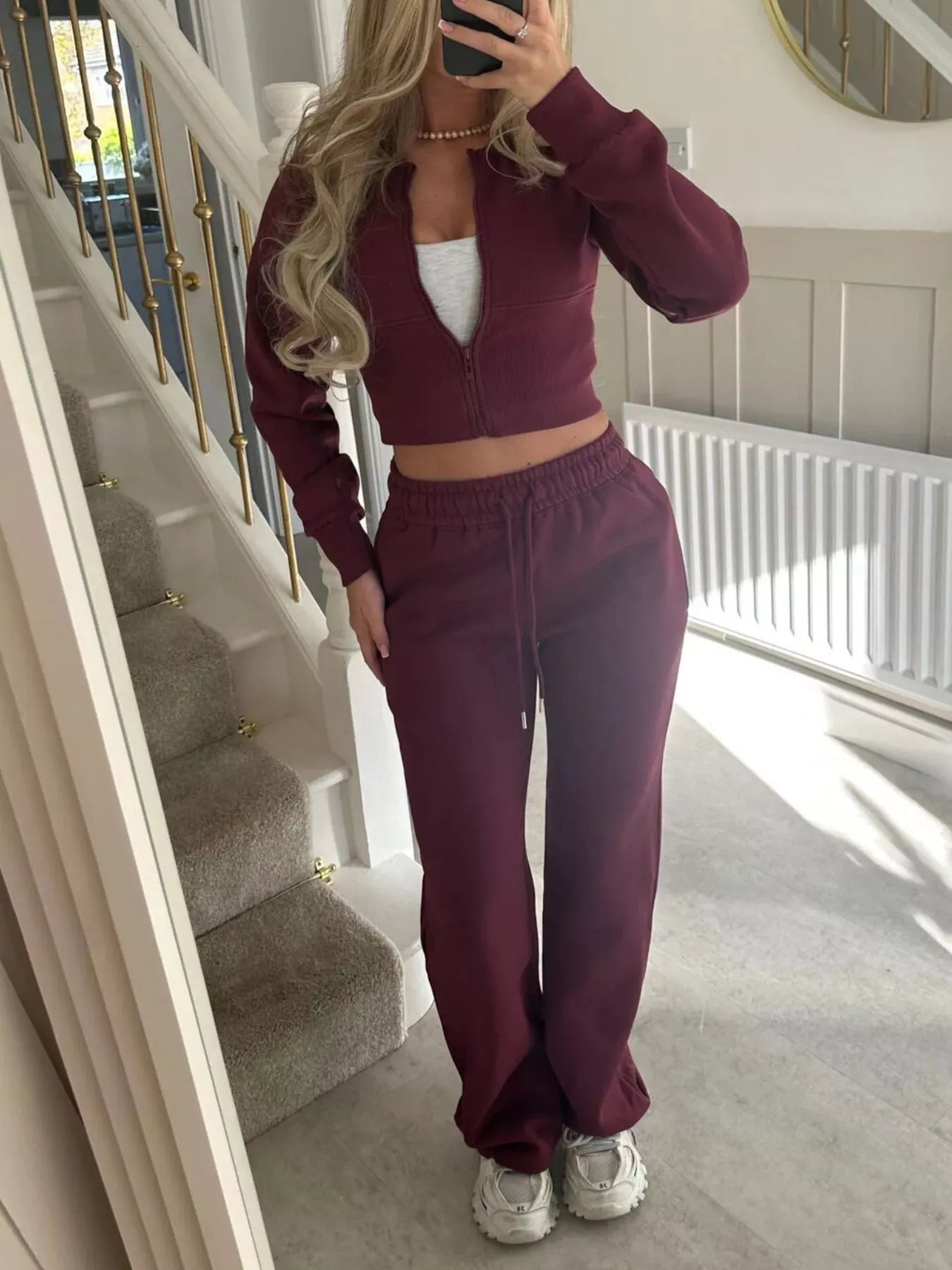 Trendsi Zip-Up Crop Hoodie and High-Waisted Pants Set -