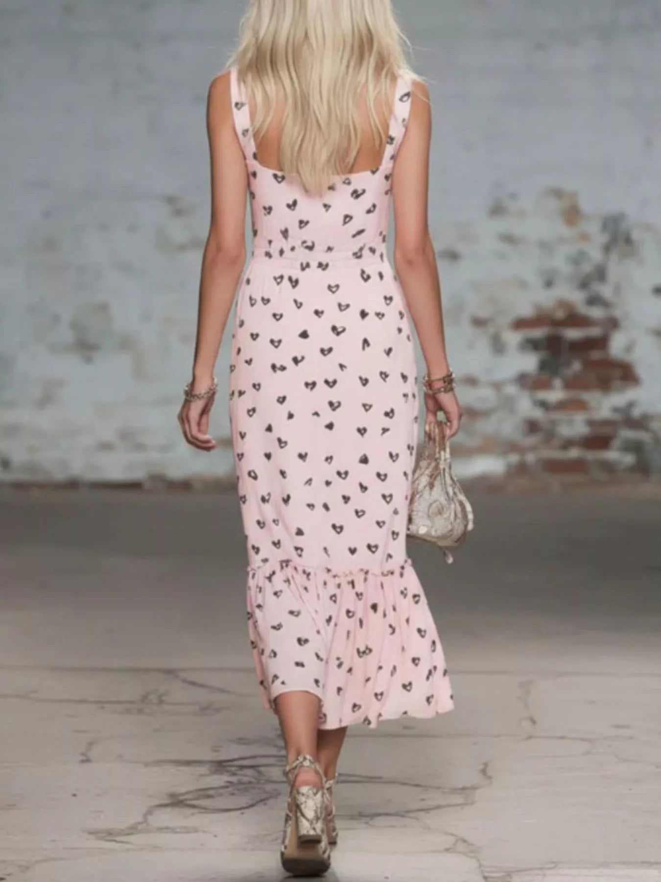 Trendsi Heart-Print Cowl Neck Midi Dress -