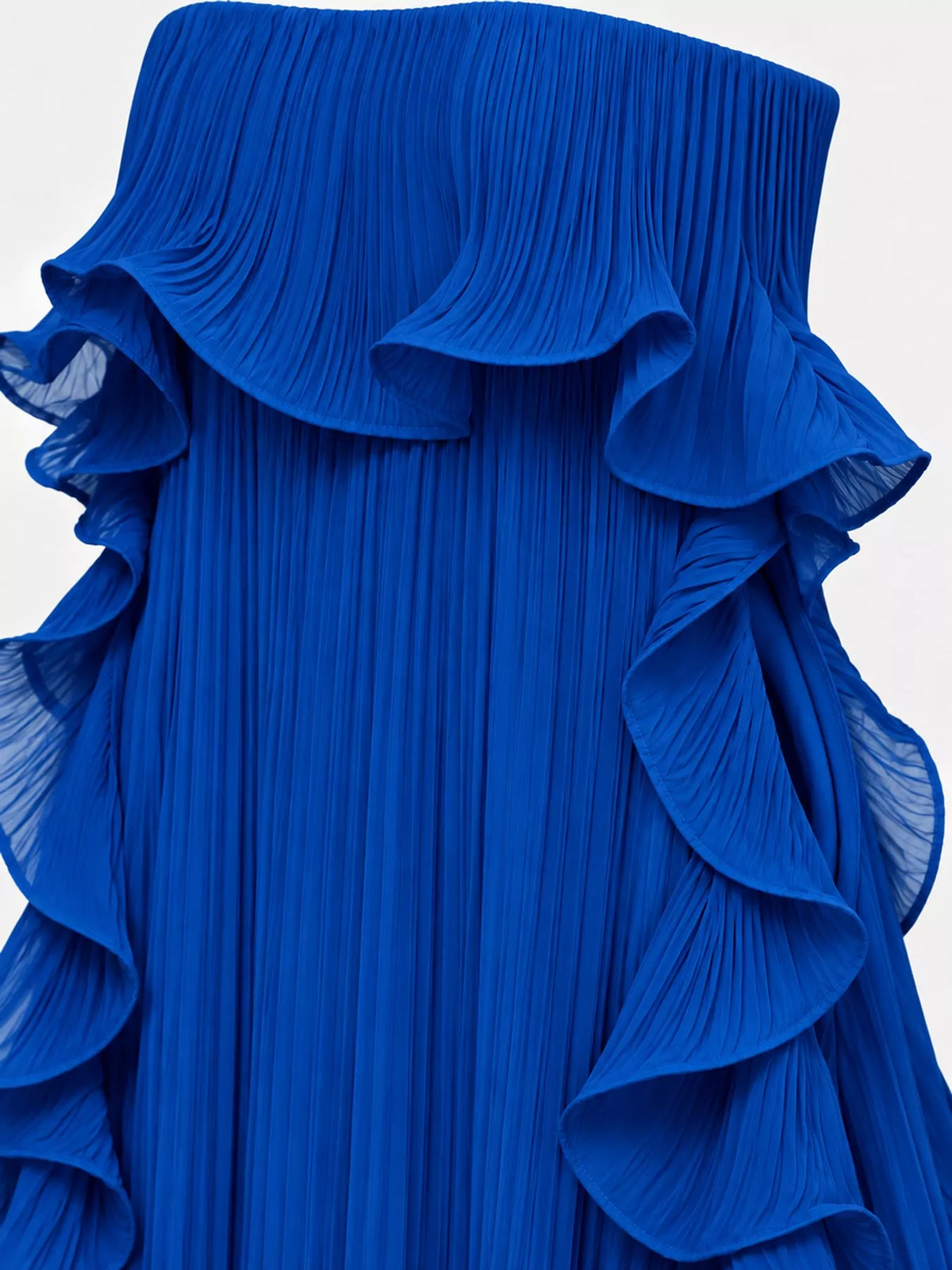 Ruffled Strapless Pleated Maxi Dress — construction details