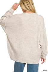 Trendsi Zenana Oversized Round Neck Exposed Seam Melange Sweater -
