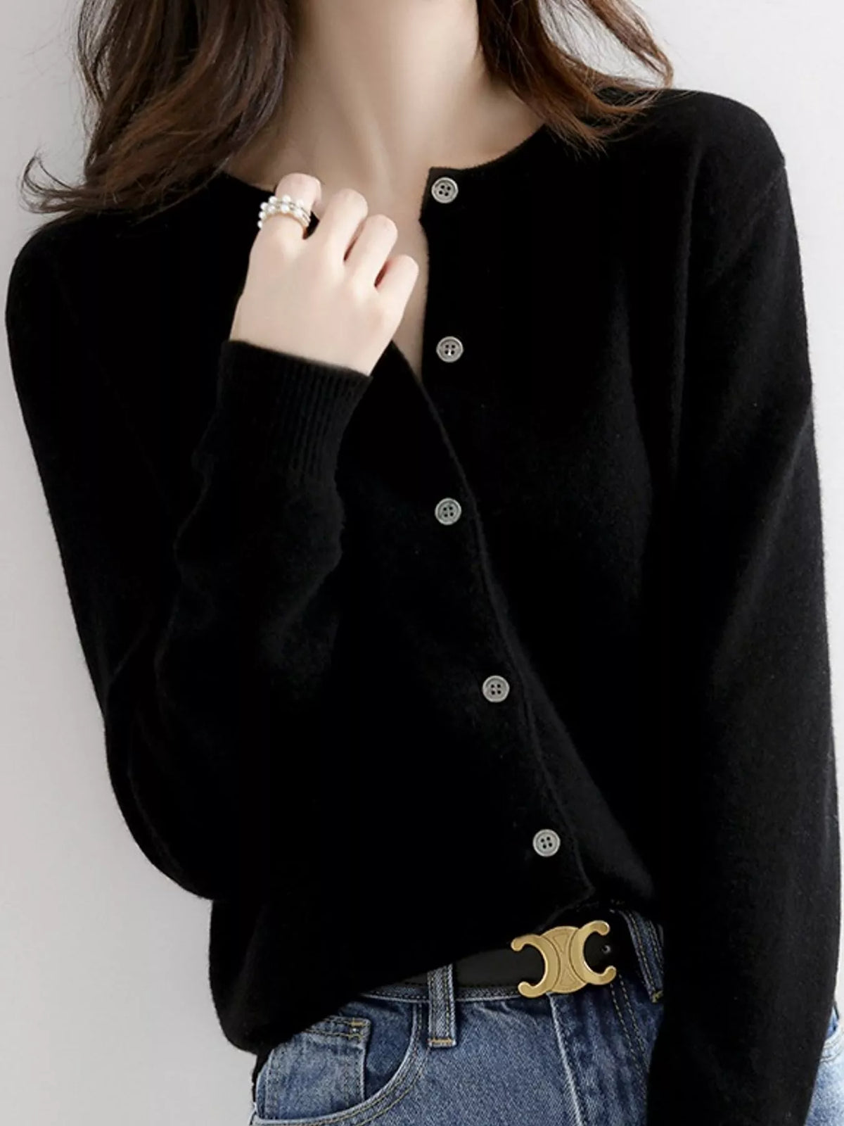 Button-down cardigan, black front