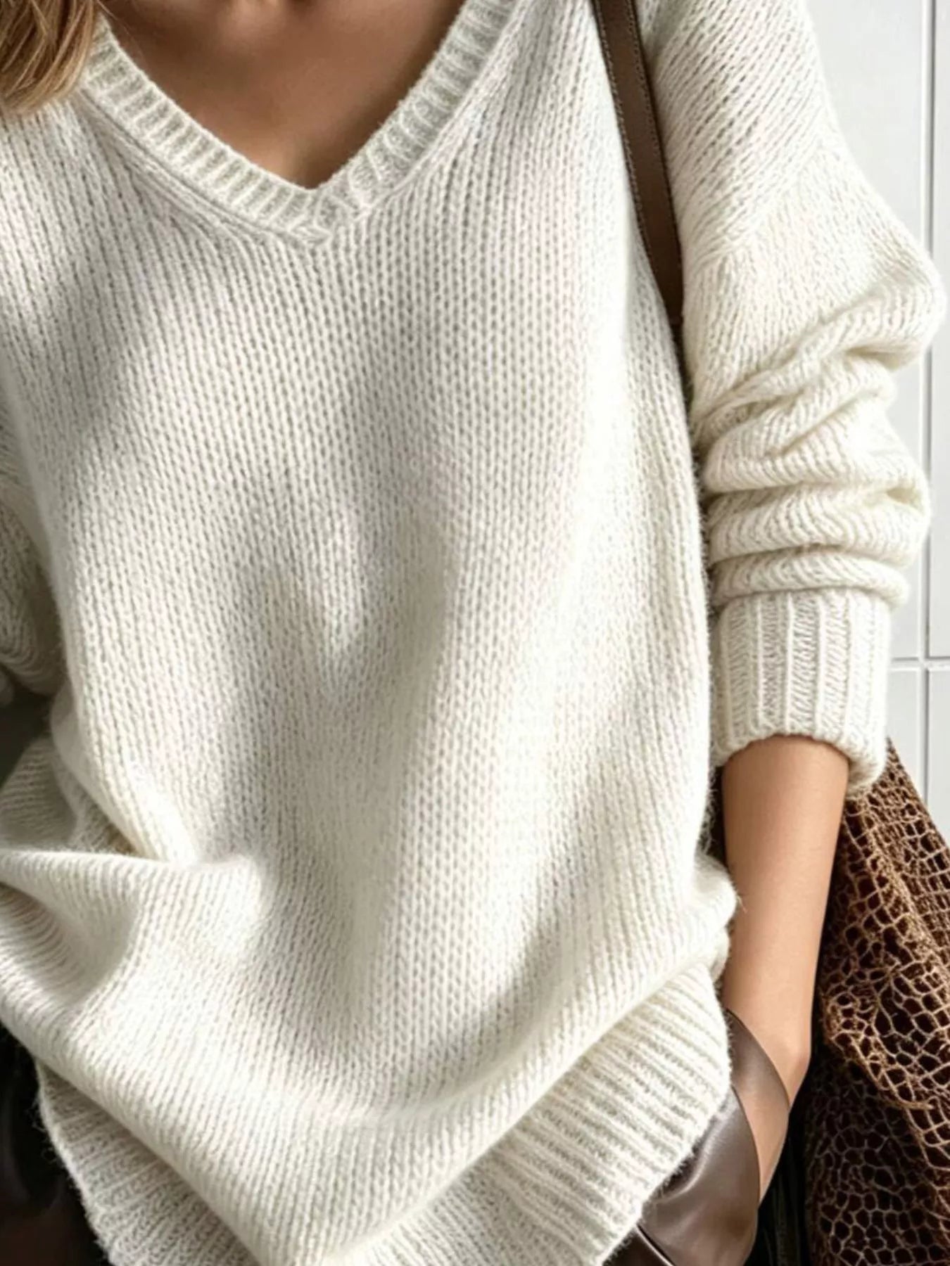 Trendsi V-Neck Dropped Shoulder Sweater -