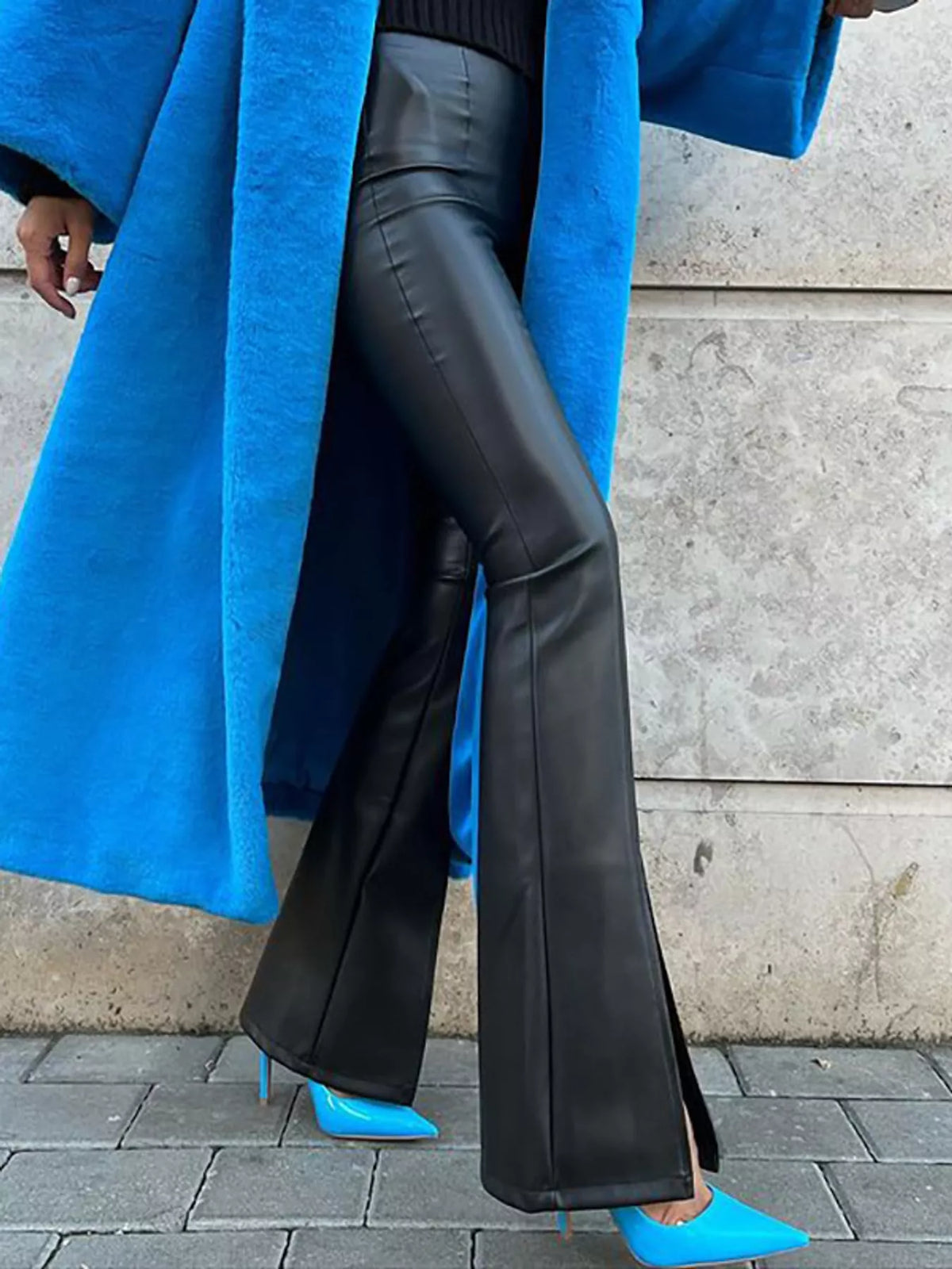 Front Slit Flare Pants in black