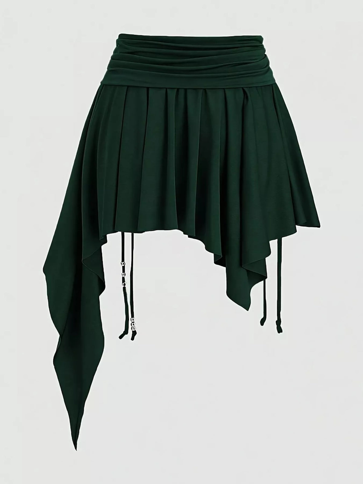 Ruched Asymmetrical Drawstring Mini Skirt in dark green