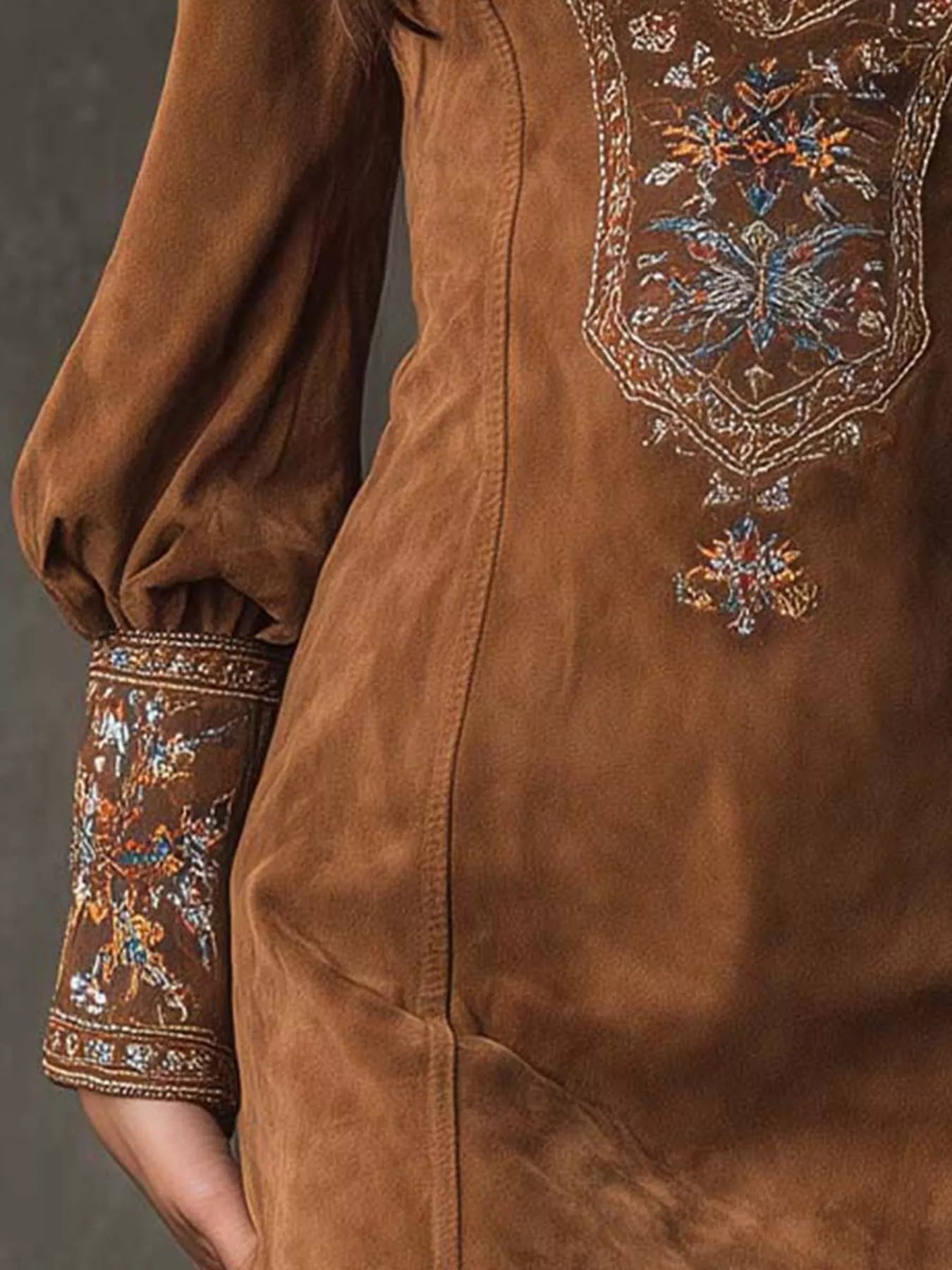 Trendsi Embroidered Lantern Sleeve Mini Dress -