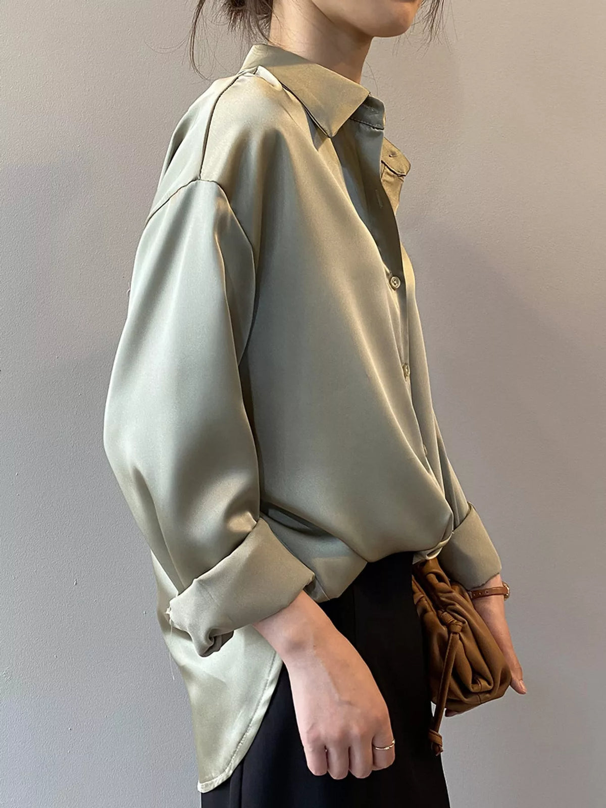 Satin shirt, sage side