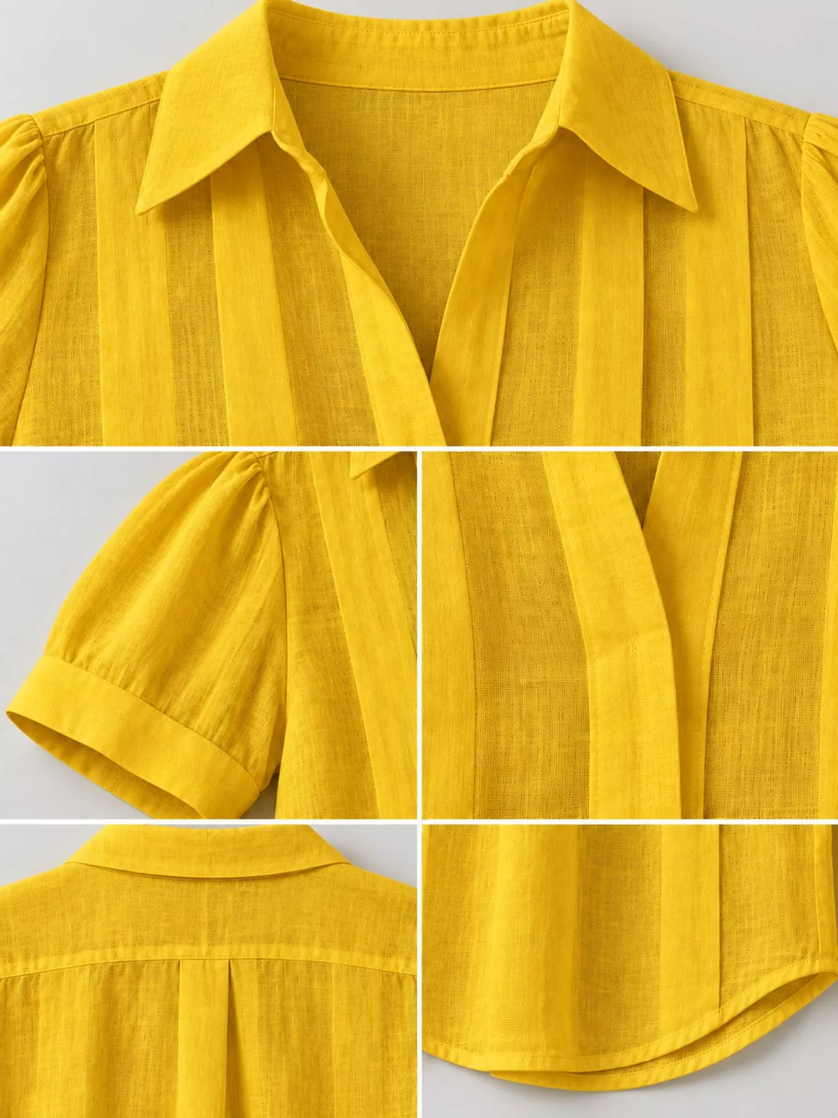 Yellow button up short sleeve shirt