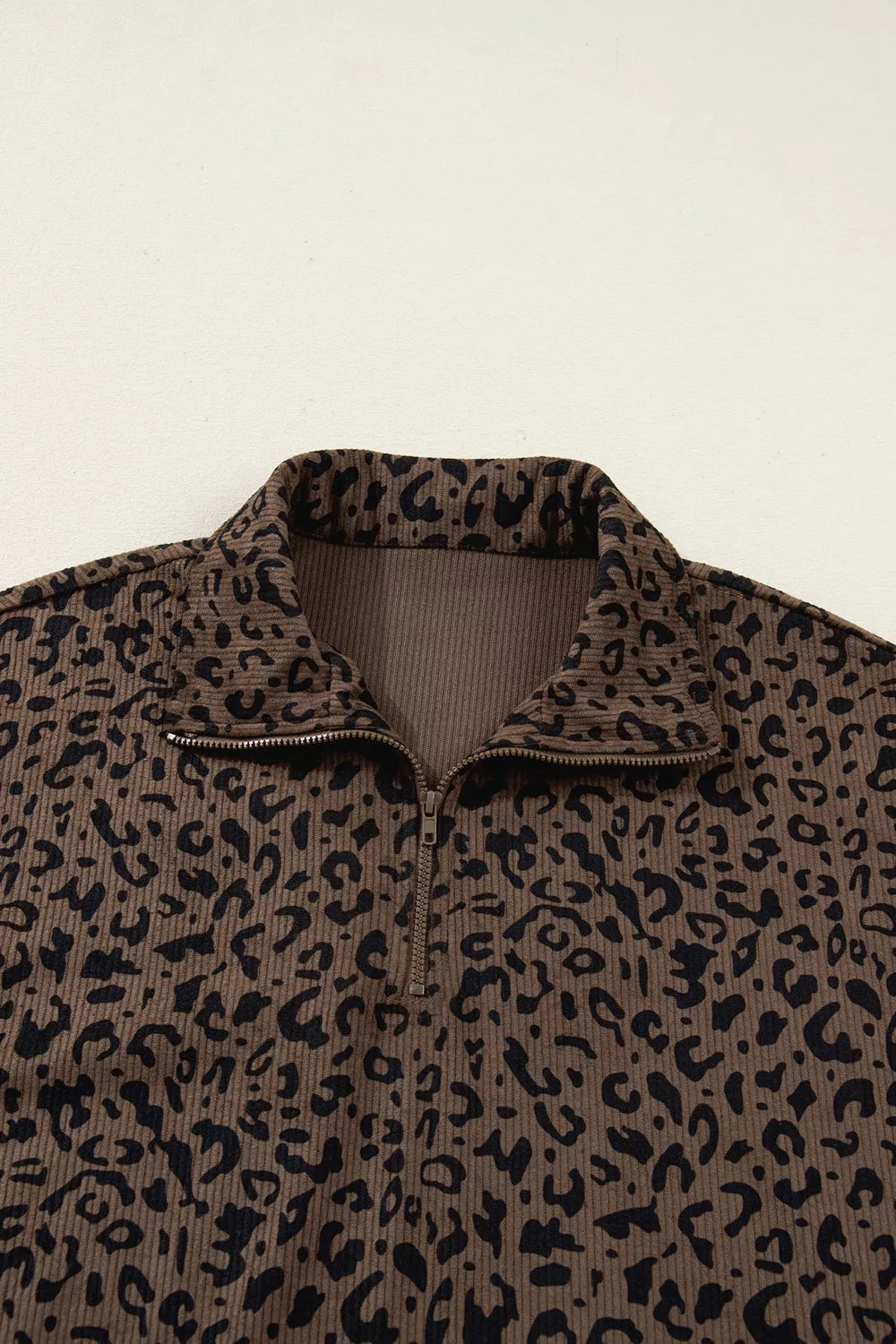 Trendsi Leopard Print Quarter-Zip Sweatshirt -