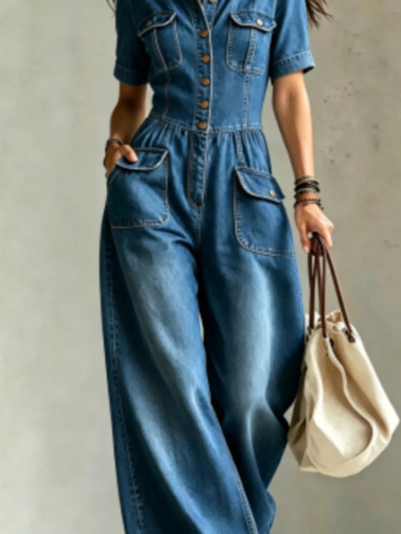 Trendsi Full Size Denim Wide-Leg Jumpsuit with Chest Pockets Plus Size -