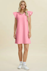 Trendsi Double Take Full Size Ruffled V-Neck Cap Sleeve Dress -