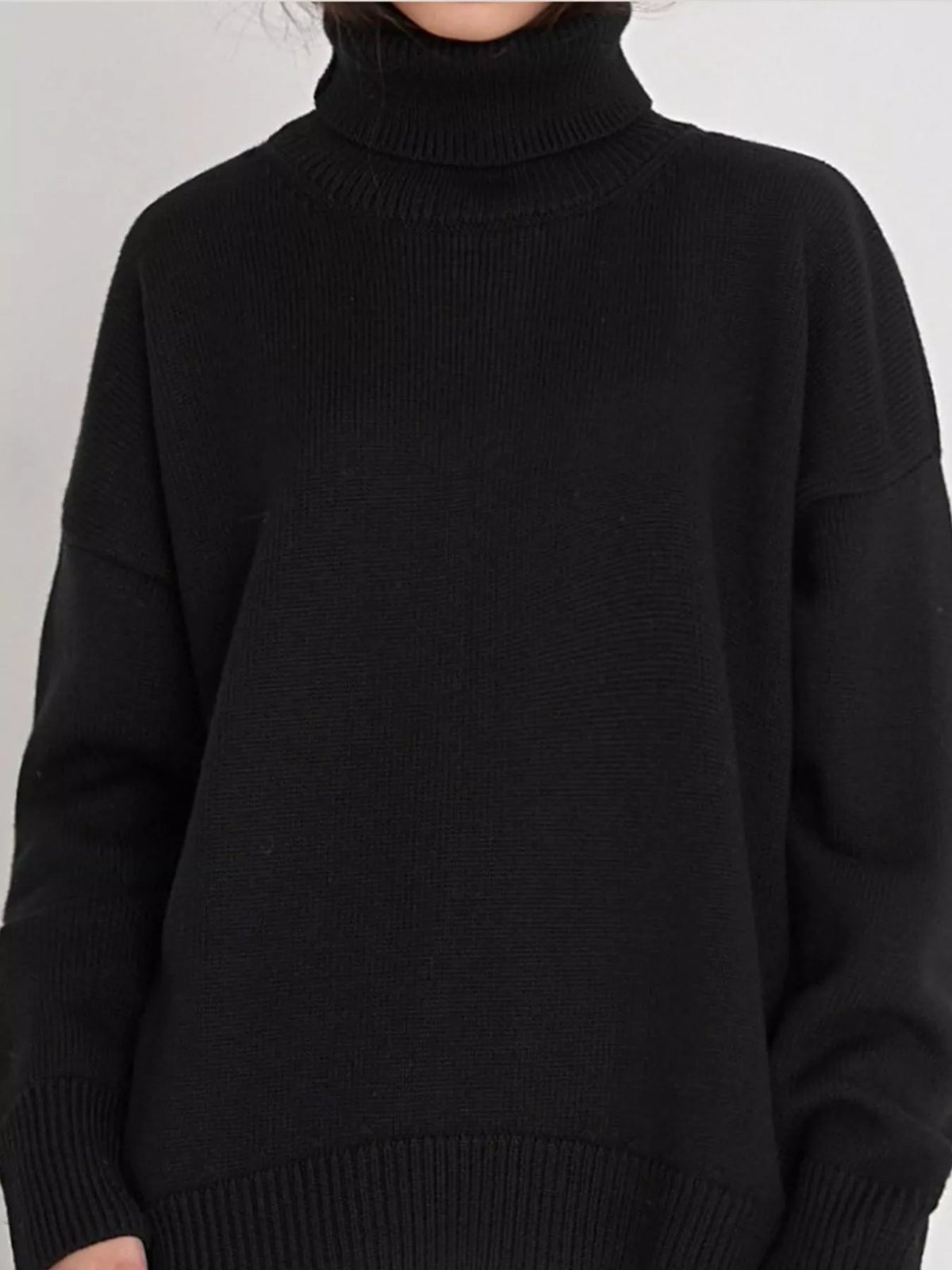 Oversized Turtleneck Drop Shoulder Sweater — front view