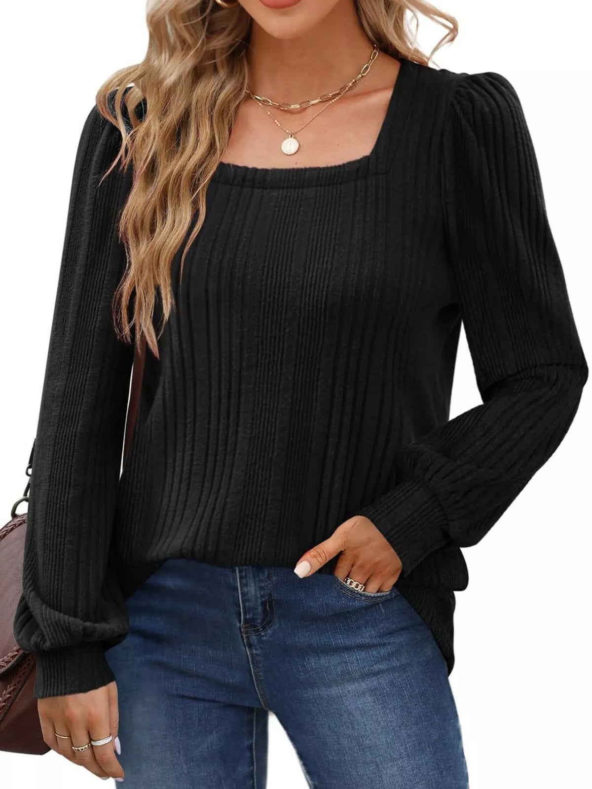 Trendsi Full Size Square Neck Ribbed Knit Top Plus Size -