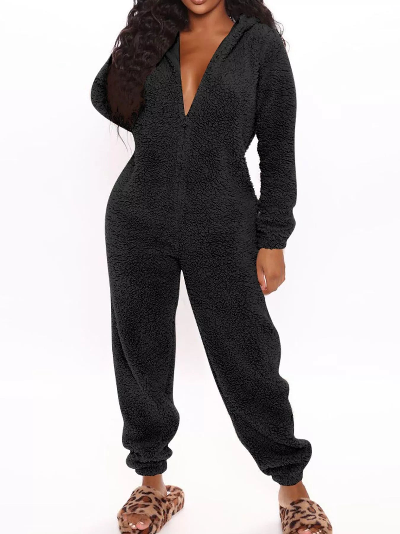 Trendsi Full Size Fleece Zip-Up Hooded Jumpsuit Plus Size -